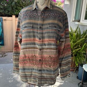 Faherty Brand Medium Lined Shirt Jacket Heavyweight Cotton Tribal Stripe Pockets